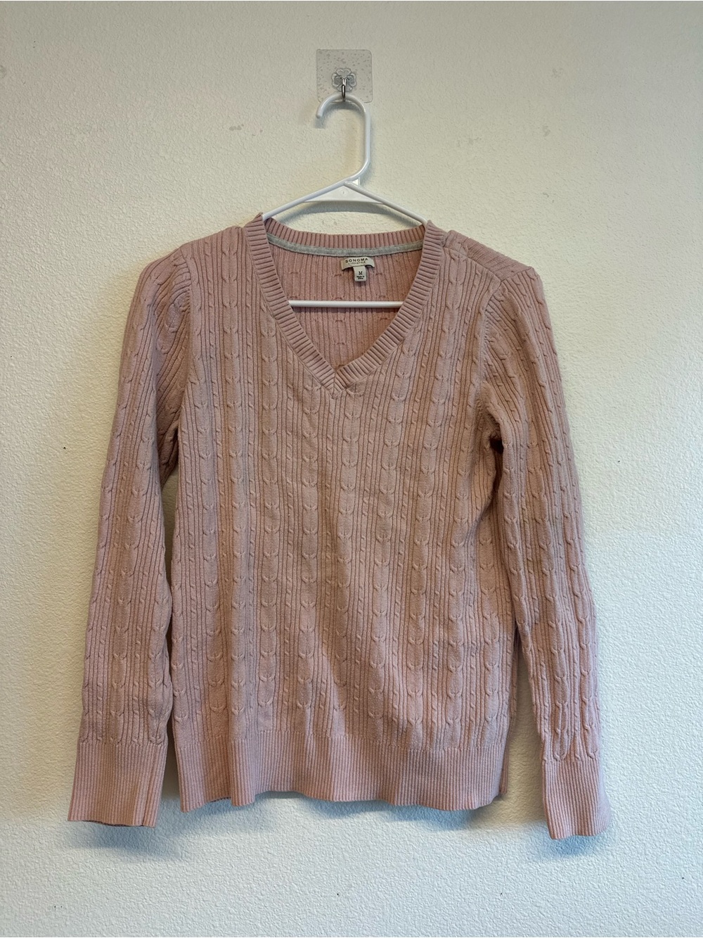 Sonoma Blush Pink Cable V-Neck Sweater
